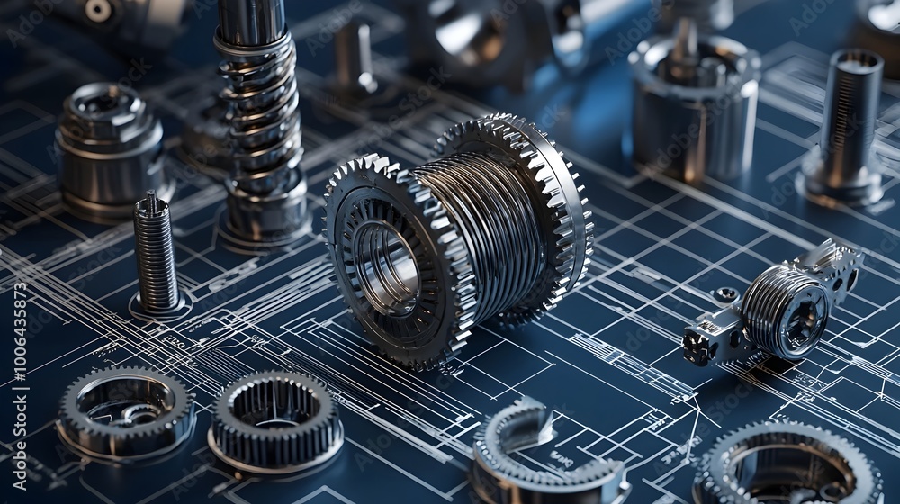 Aufkleber innovative 3d machine part blueprint design symbolizing engineering and technology