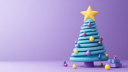 A blue Christmas tree with a star on top and many colorful ornaments