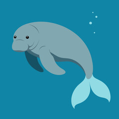 Graceful Manatee Underwater Scene with Vector Illustration Perfect for Nature Lovers
