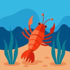 Vector Illustration of a Lobster Crawling Along the Ocean Floor Capturing Marine Life in Stunning Detail
