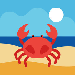 Crab on the Beach Vector Illustration Capturing the Essence of Coastal Life and Vibrant Shoreline Beauty
