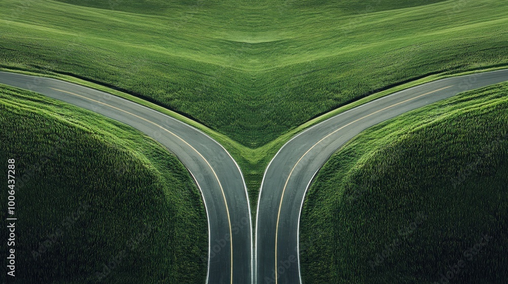 Poster a road divided into precise sections with clear signposts, the clearly defined stages of a standard 