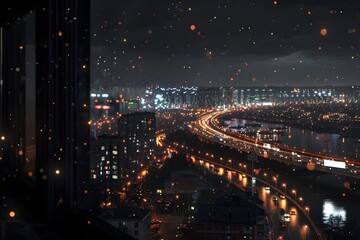 Obraz premium Night Cityscape with Lights and River