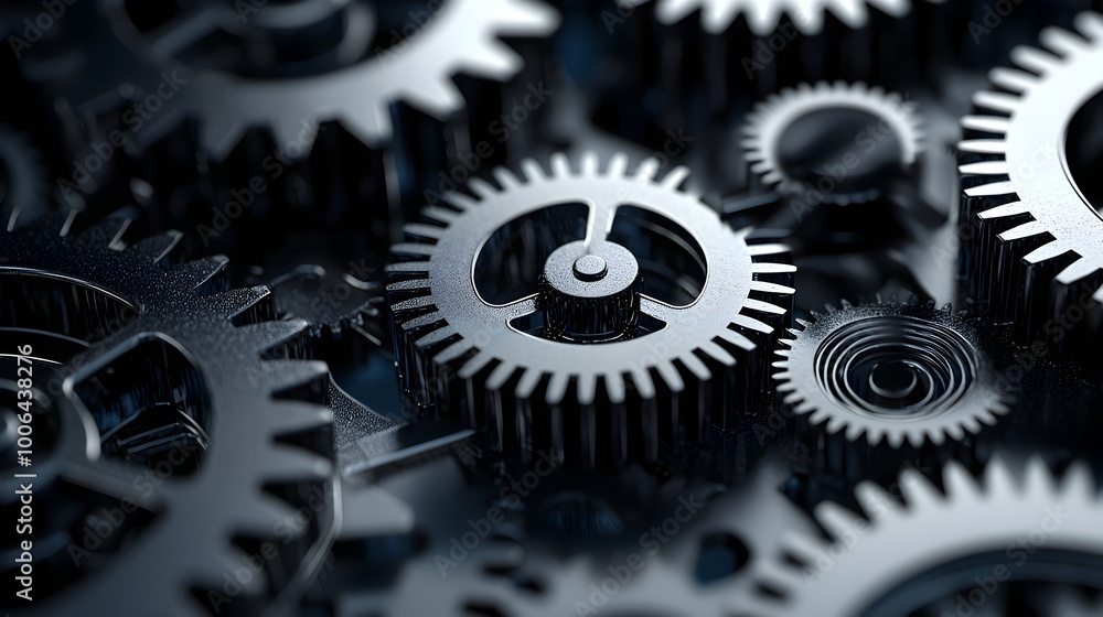 Aufkleber interconnected gears and arrows representing teamwork and efficiency in industrial processes