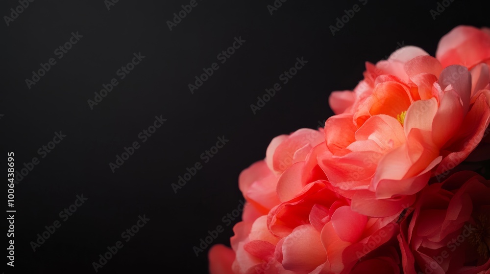 Poster a close-up of pink blossoms captures their vivid color and delicate structure against a rich black b