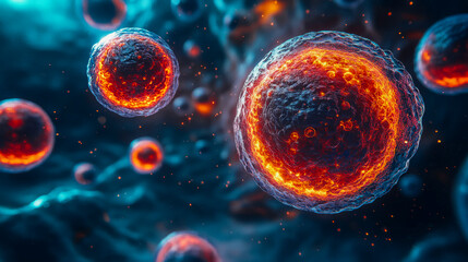 Microscopic view of exosomes in a cellular environment - perfect for scientific design and educational posters