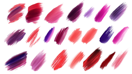 set of red purple scumbling brushstrokes isolated on transparent background
