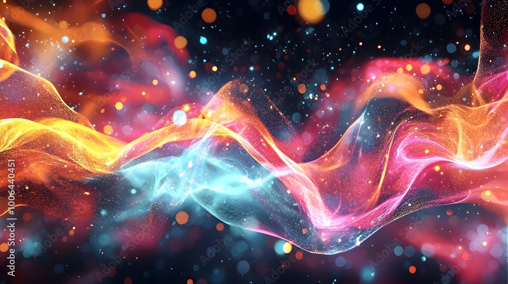 Aufkleber mesmerizing abstract motion graphic of colorful fluid particles forming dynamic shapes