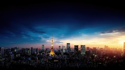 Fototapeta premium Tokyo scenery: A panoramic view of Tokyo's skyline, showcasing iconic landmarks and the city's dynamic urban landscape..
