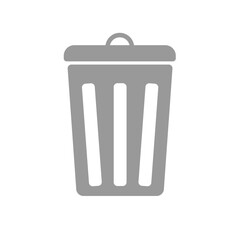 Simple trash can icon in gray color in cartoon style on a white background. Flat garbage symbol.