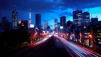 Fototapeta premium Tokyo scenery: A vibrant view of Tokyo's skyline and streets, capturing the city's energy and unique culture..