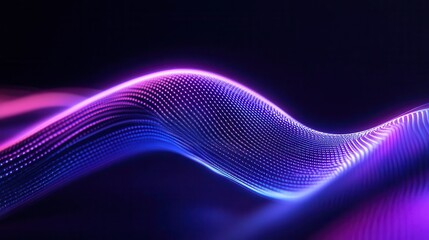 Abstract wave of glowing lines in pink and blue on black background