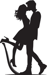 Black couple kissing silhouette vector black and white full body