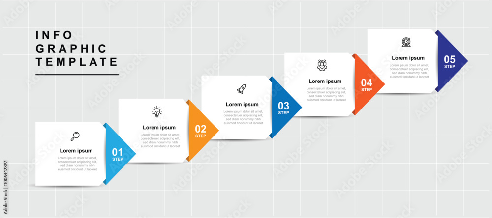 Fototapete Modern design template infographic vector element with 5 step columns can be used for workflow, business information, presentation and web graphic design 