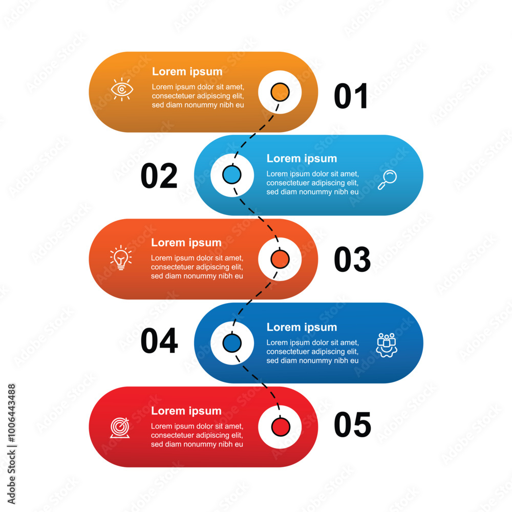 Poster 5 step vertical infographic template with icons can be used for workflow, business information, presentation data visualization and web graphic design 
