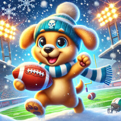 Fototapeta premium Playful Winter Football Puppy