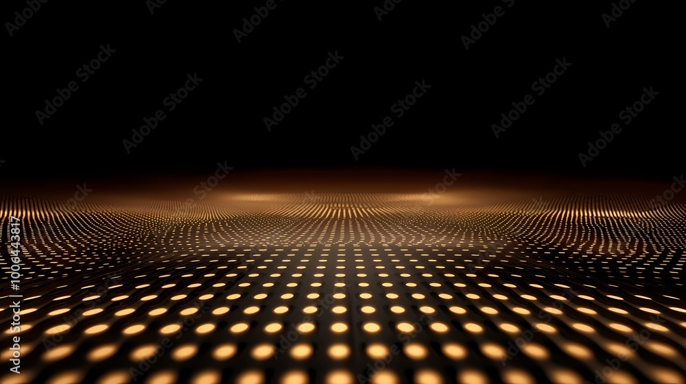 Poster a dark abstract background featuring a series of glowing yellow dots. these dots are arranged in row