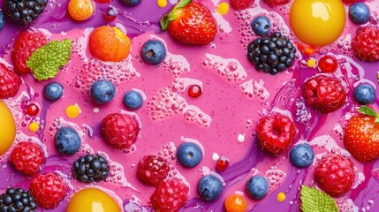 Smoothie with fresh berries, vibrant and nutritious, 3D illustration  ,closes up