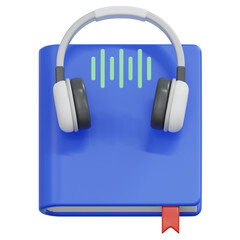 listening audiobook with headphone device 3d render illustration
