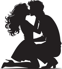 Black couple kissing silhouette vector black and white full body