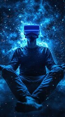 Fototapeta premium Man In Virtual Reality Headset Floating In A Nebula