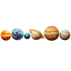 Planets in the Solar System Isolated on a Transparent Background