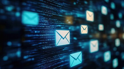 Email marketing concept depicting a company sending multiple e-mails or digital newsletters to customers..