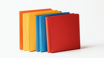 An organized display of three bright folders, each with different textures, isolated against a white backdrop for visual interest