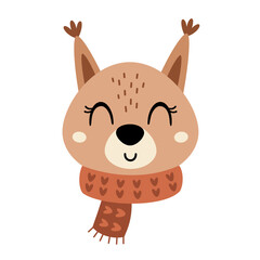 Fototapeta premium Cute squirrel face clipart. Autumn woodland animal character. Vector illustration in cartoon style 