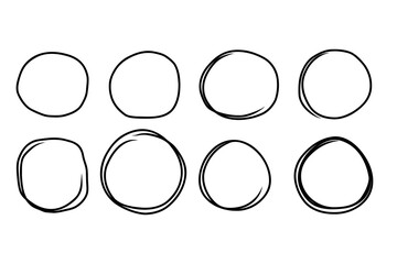 Sketch highlight oval frames set. Doodle Marker hand drawn highlight scrawl circles. Marker sketch. Highlighting text important objects. Round scribble frames. Vector illustration isolated on white.