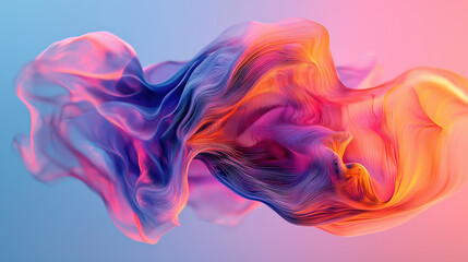 Fototapeta premium A vibrant 3D abstract shape appears to float gracefully, showcasing fluid lines and blend of colors. dynamic movement evokes sense of creativity and innovation