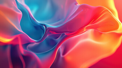 Obraz premium A vibrant 3D abstract shape with flowing colors of blue, pink, and orange creates mesmerizing visual effect. smooth, wavy texture evokes sense of fluidity and motion