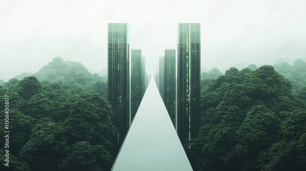 Poster abstract bridge between extremes: a futuristic bridge stretching between two floating islands