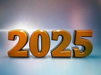 Golden steel number 2025, 3d rendering