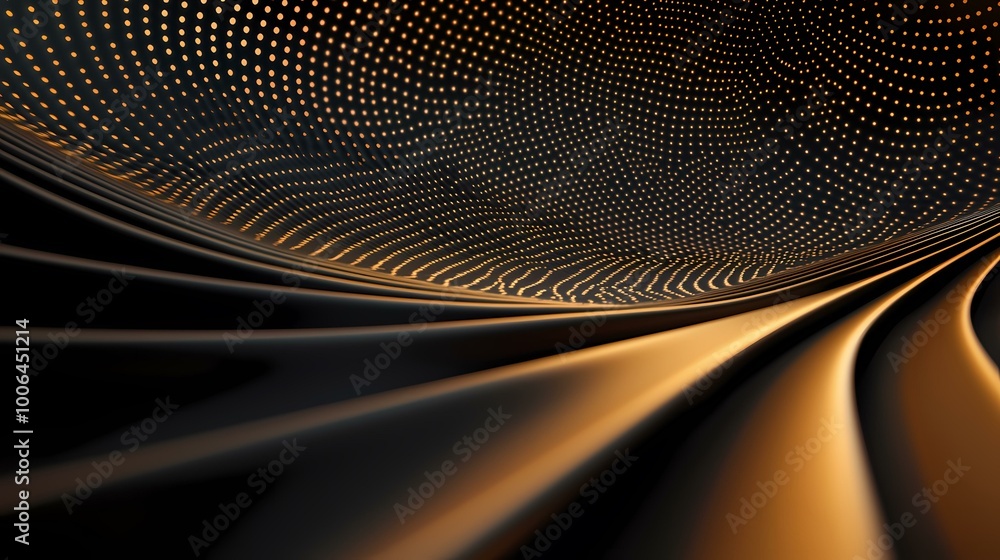 Aufkleber the image shows a dark background with a grid of orange dots and a curved surface with a gold sheen.