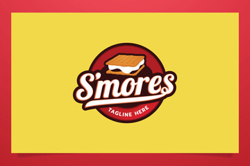 s'mores logo in emblem form with a combination of s'mores dishes and beautiful lettering. It's great for restaurants, cafes, food trucks, etc.
