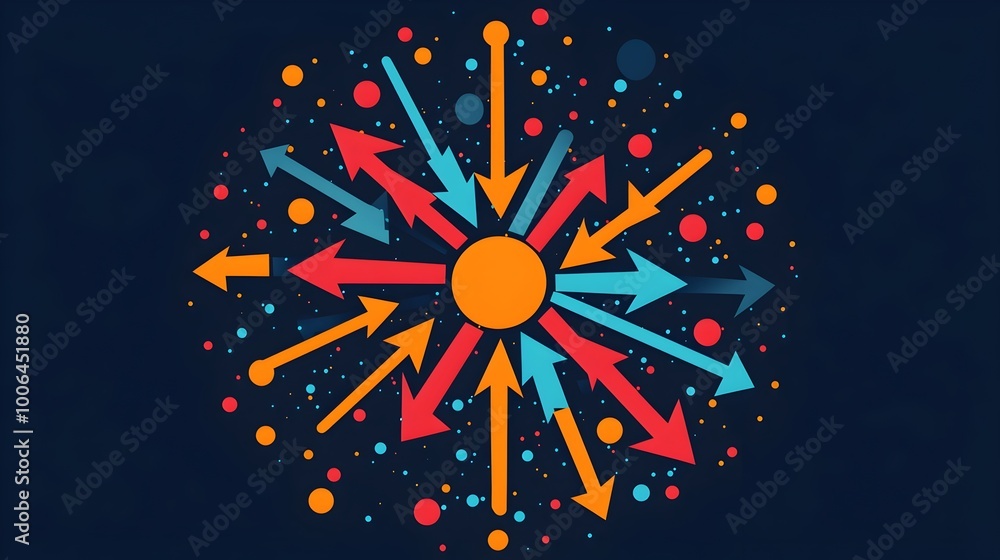 Poster dynamic arrows converging at central point,symbolizing interaction and focus