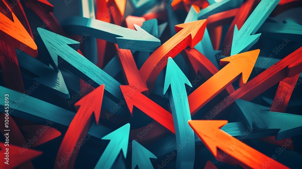 Poster dynamically intertwined arrows depicting collaborative synergy and interconnectedness