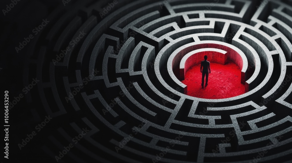 Poster action solves problems: a figure standing in front of a maze, lost in thought, but as they start wal