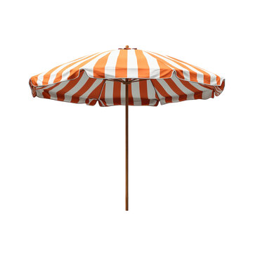 Orange and White Striped Beach Umbrella Isolated on a Transparent Background