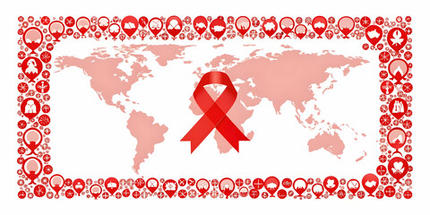 Flat Holographic World AIDS Day Symbols Frame Design with Glossy Finish for Awareness Materials - Ideal for Informational Copy Space