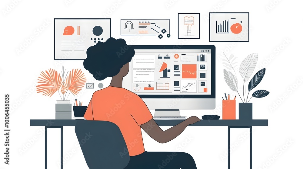 Aufkleber productive workspace with organized digital setup for efficient work