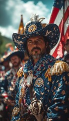 Fototapeta premium Man in elaborate costume at a festive outdoor event.