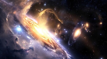 Big Bang colorful space galaxy fog cloud nebula. Universe science astronomy and stary night cosmos mockup background. Supernova concept wallpaper