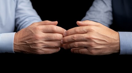 Obraz premium Two hands gently touching each other on a dark background, symbolizing connection and empathy.