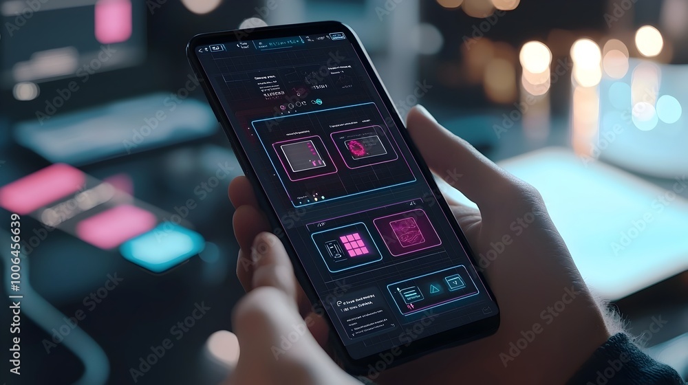 Aufkleber futuristic smartphone app interface with abstract minimalist design