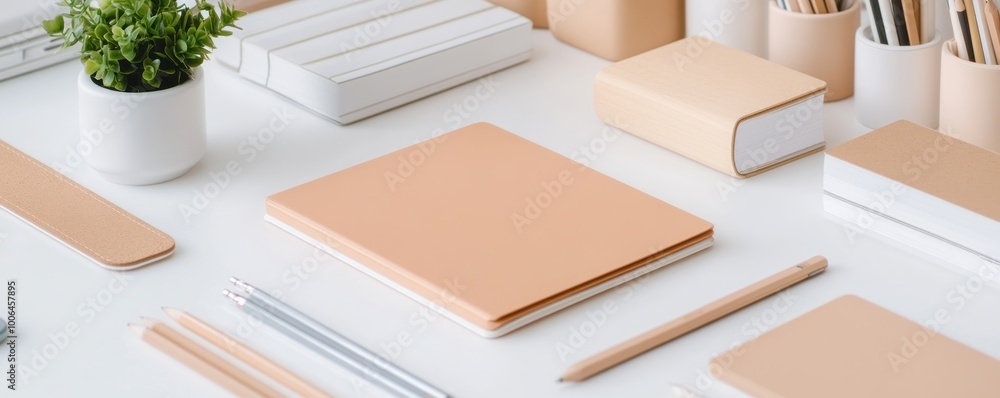 Poster minimalist desk setup organized workspace for creativity and productivity, simple tools for focused 