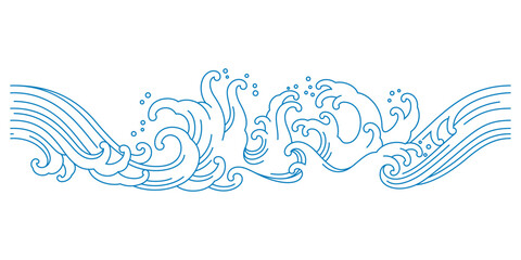 Fototapeta premium oriental ocean sea waves line art seamless pattern