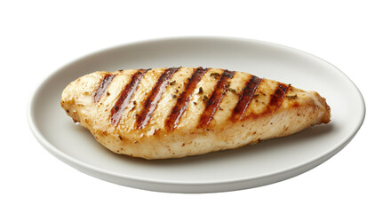 Juicy grilled chicken fillet served on a simple white plate for a delightful meal experience