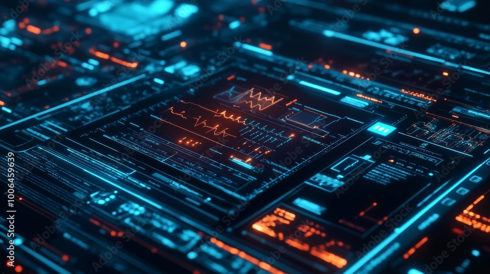 Aufkleber futuristic interface with glowing lines and data.